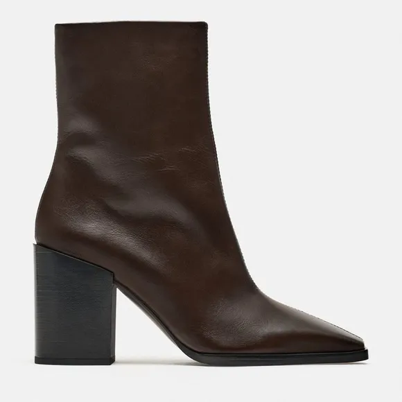 🖤ZARA BLOCK HEEL LEATHER ANKLE BOOTS