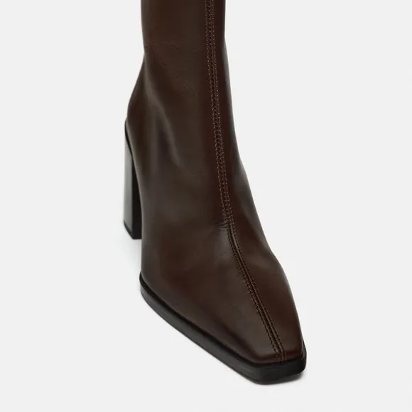 🖤ZARA BLOCK HEEL LEATHER ANKLE BOOTS