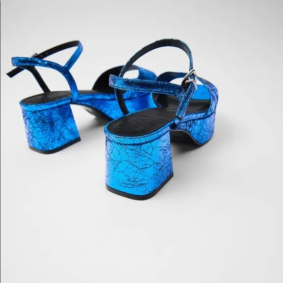Zara blue metallic platform heeled sandals