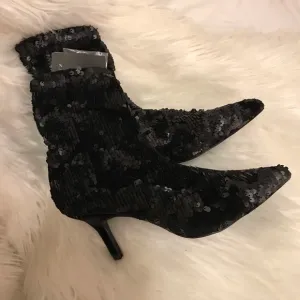 Zara Botin black sequin embelished sock ankle boot