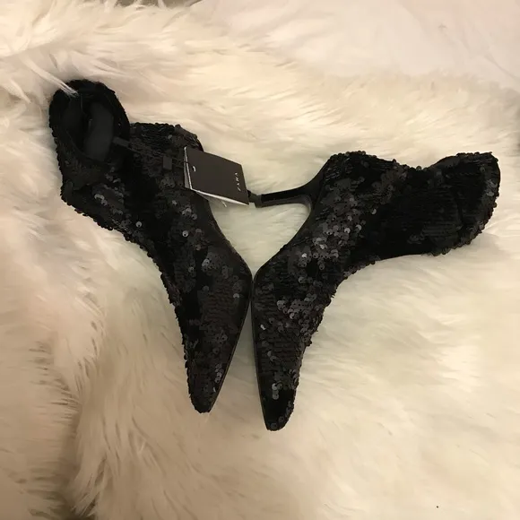Zara Botin black sequin embelished sock ankle boot