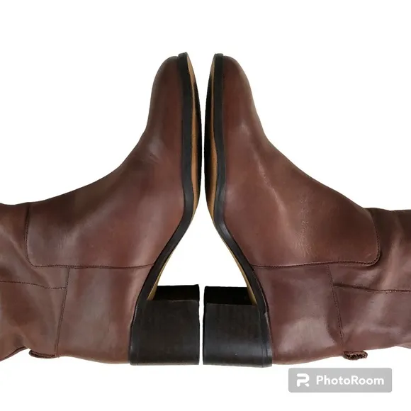 Zara Collection Brown Leather Over The Knee Block Heel Boots Women’s 39