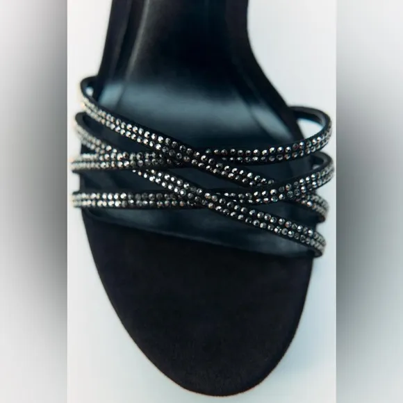 ZARA CRYSTAL LEATHER HIGH HEELED SANDALS