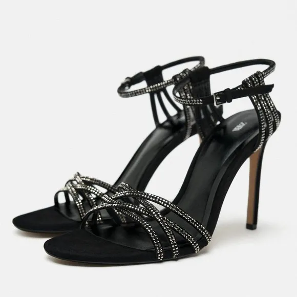 ZARA CRYSTAL LEATHER HIGH HEELED SANDALS