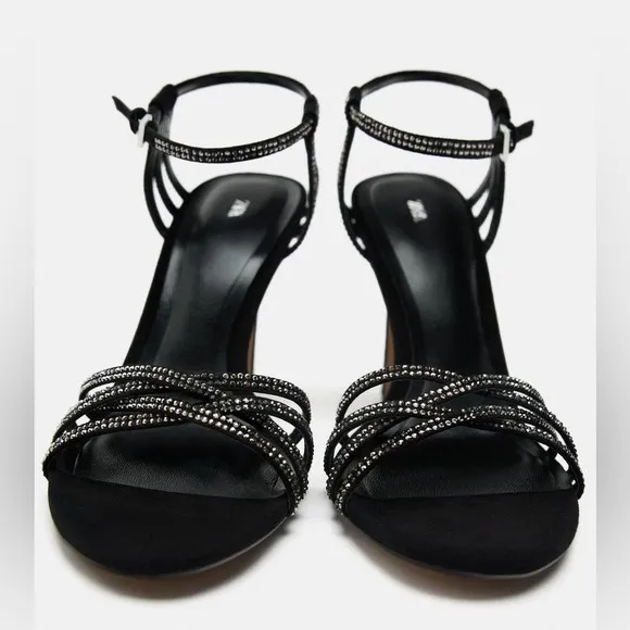 ZARA CRYSTAL LEATHER HIGH HEELED SANDALS
