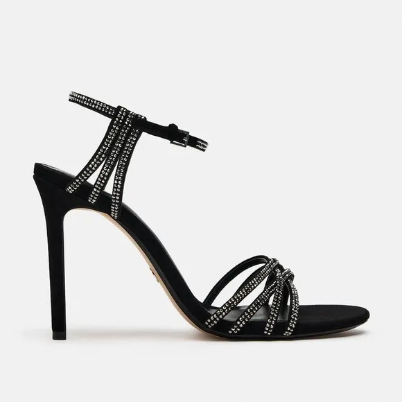 ZARA CRYSTAL LEATHER HIGH HEELED SANDALS