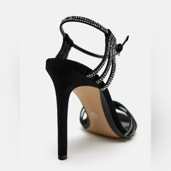ZARA CRYSTAL LEATHER HIGH HEELED SANDALS
