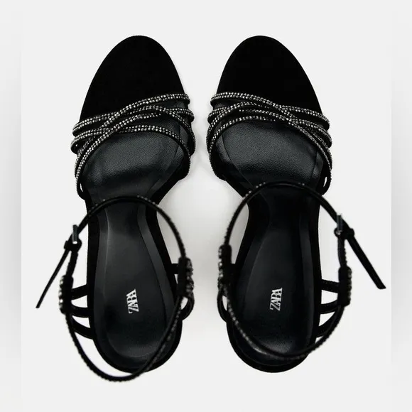 ZARA CRYSTAL LEATHER HIGH HEELED SANDALS