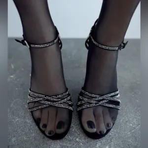 ZARA CRYSTAL LEATHER HIGH HEELED SANDALS