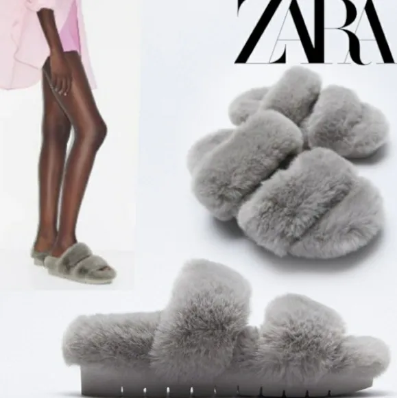 ZARA FAUX FUR LOW HEEL SANDALS Bloggers favorite
