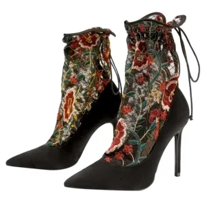 Zara Floral Embroidered Sock Style Court Pumps