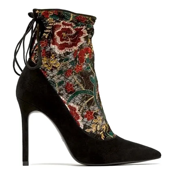 Zara Floral Embroidered Sock Style Court Pumps