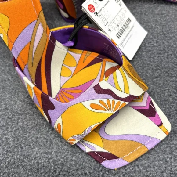 Zara High Heel Sandals Womens size 6.5 / 37 Orange Purple 80's Block Heel