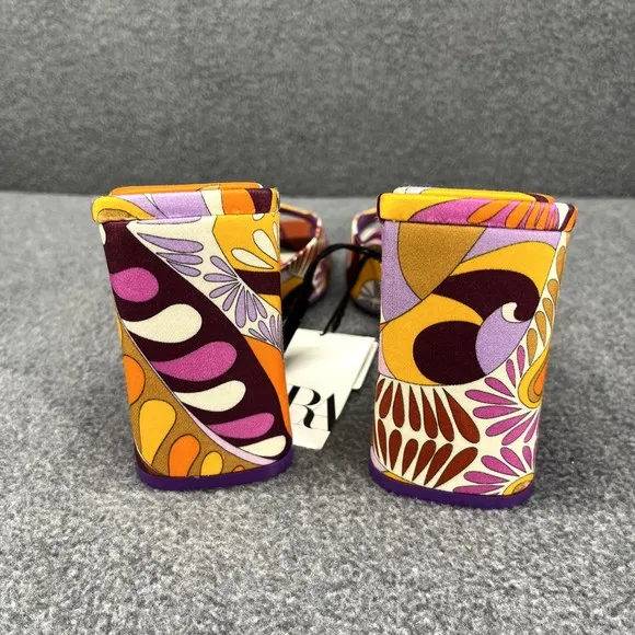 Zara High Heel Sandals Womens size 6.5 / 37 Orange Purple 80's Block Heel