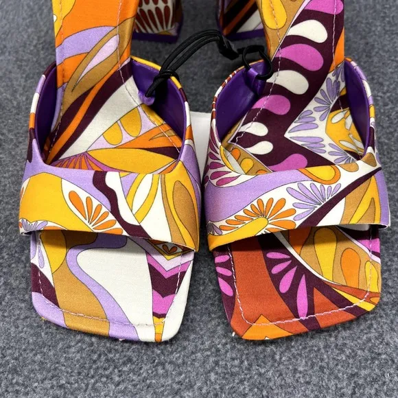 Zara High Heel Sandals Womens size 6.5 / 37 Orange Purple 80's Block Heel