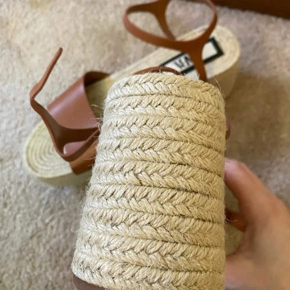 Zara Jute Platform Wedge Sandals Cognac Brown NWT