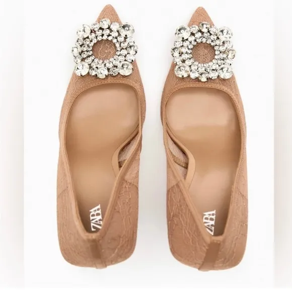 Zara lace high heeled shoes beige size 8.5
