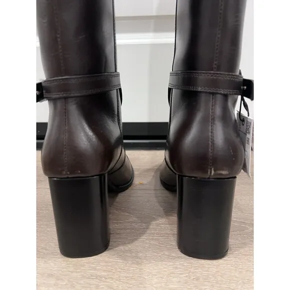 ZARA LEATHER BUCKLE HEEL BOOTS BROWN NEW WOMAN SIZE US 6.5  EUR 37 REF 1014/410