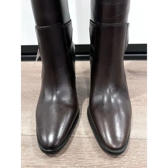 ZARA LEATHER BUCKLE HEEL BOOTS BROWN NEW WOMAN SIZE US 6.5  EUR 37 REF 1014/410