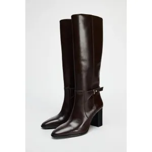 ZARA LEATHER BUCKLE HEEL BOOTS BROWN NEW WOMAN SIZE US 6.5  EUR 37 REF 1014/410