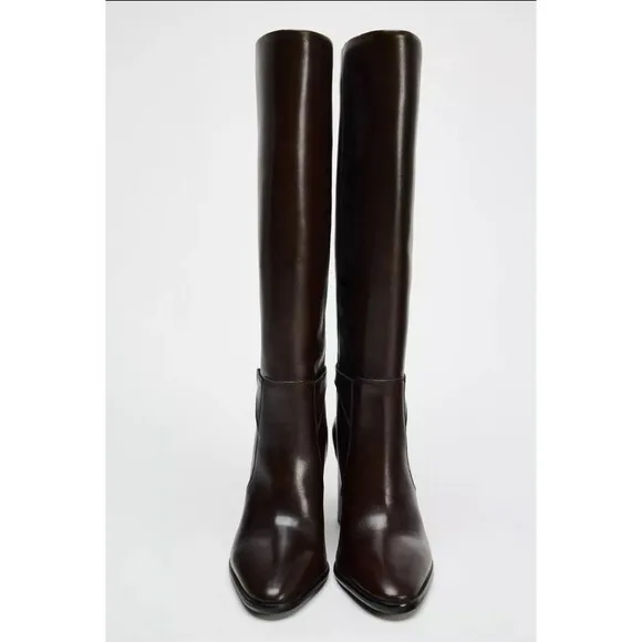 ZARA LEATHER BUCKLE HEEL BOOTS BROWN NEW WOMAN SIZE US 6.5  EUR 37 REF 1014/410