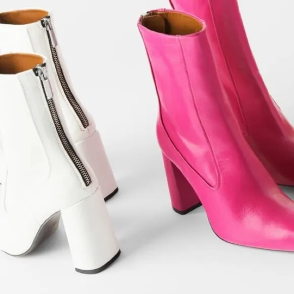 ZARA LEATHER HIGH HEEL ANKLE BOOTS WITH FI…