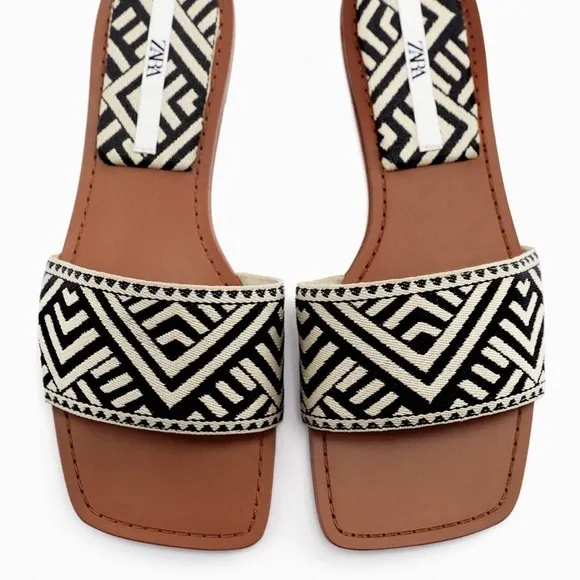 Zara LOW HEEL FABRIC SANDALS size 39