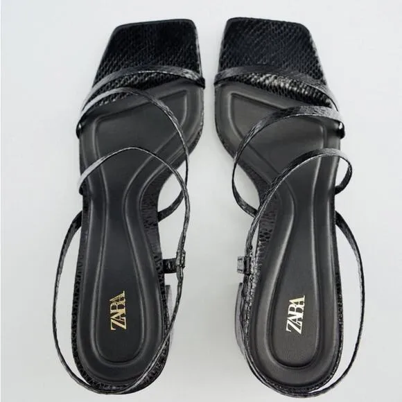 ZARA MID HEIGHT BLOCK HEEL SANDALSBLACK