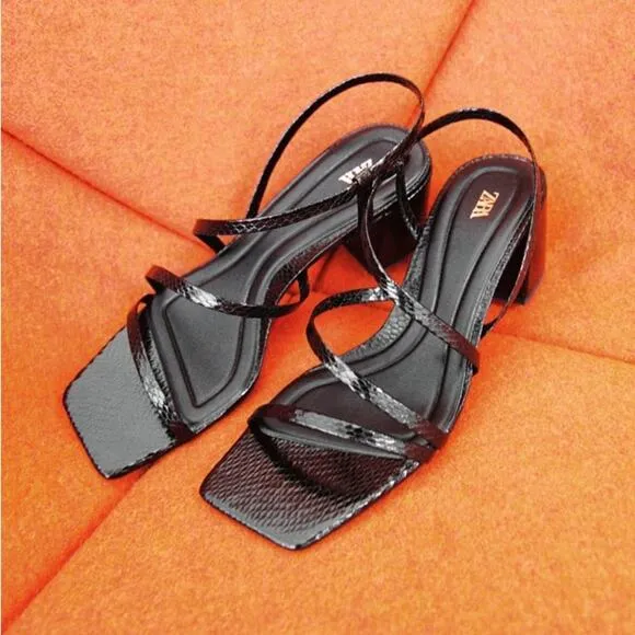 ZARA MID HEIGHT BLOCK HEEL SANDALSBLACK
