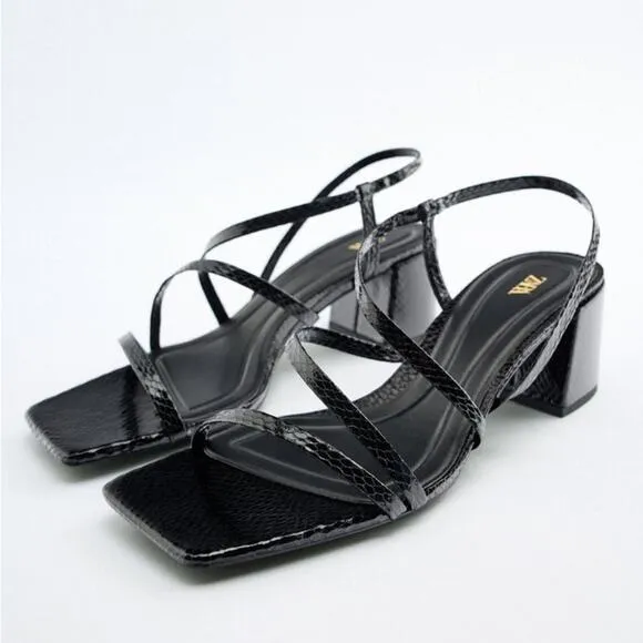 ZARA MID HEIGHT BLOCK HEEL SANDALSBLACK