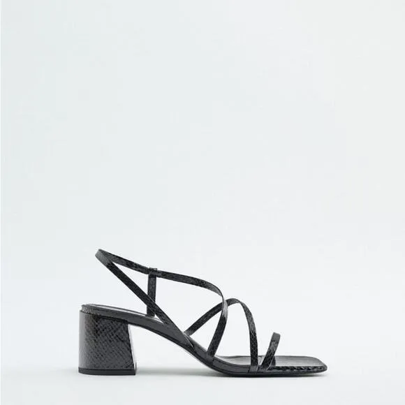 ZARA MID HEIGHT BLOCK HEEL SANDALSBLACK