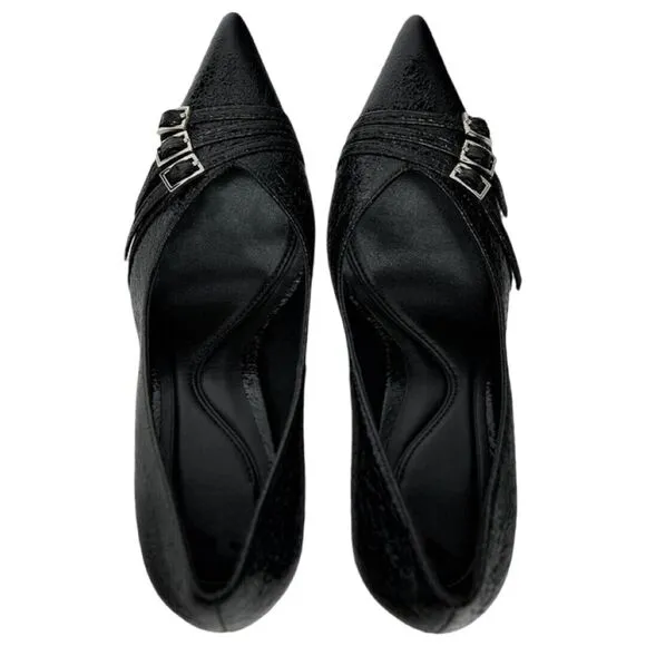 ZARA NEW WOMAN HIGH-HEEL SHOES WITH BUCKLED STRAPS BLACK SIZE 9.5