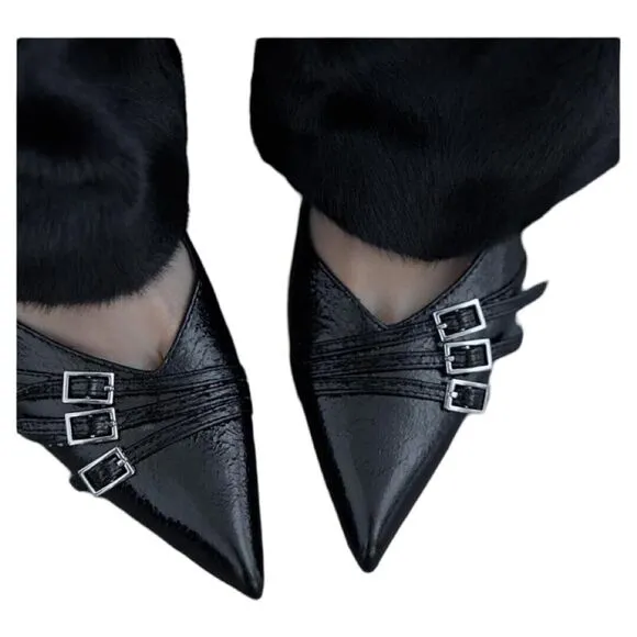 ZARA NEW WOMAN HIGH-HEEL SHOES WITH BUCKLED STRAPS BLACK SIZE 9.5
