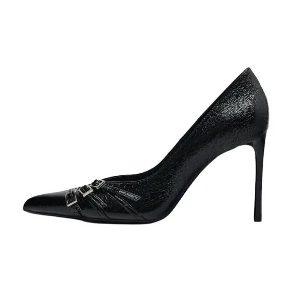 ZARA NEW WOMAN HIGH-HEEL SHOES WITH BUCKLED STRAPS BLACK SIZE 9.5