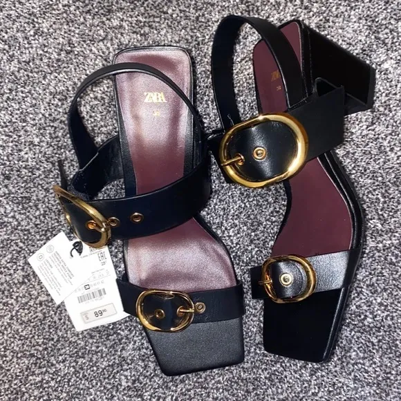 Zara NWT leather high heel block sandals