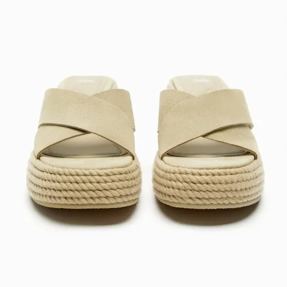 Zara NWT suede wedge sandals