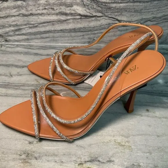 ZARA NWT RHINESTONE VINYL HIGH HEEL SANDALS
