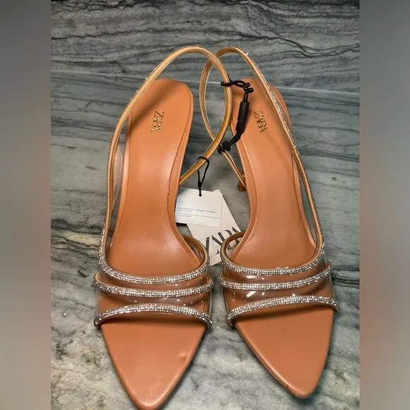 ZARA NWT RHINESTONE VINYL HIGH HEEL SANDALS
