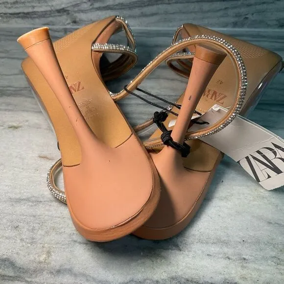 ZARA NWT RHINESTONE VINYL HIGH HEEL SANDALS