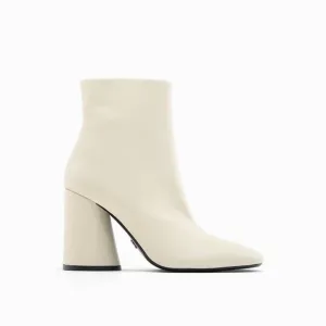 Zara Off White Wide Heeled Leather Ankle Boots