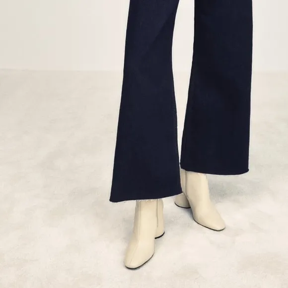 Zara Off White Wide Heeled Leather Ankle Boots