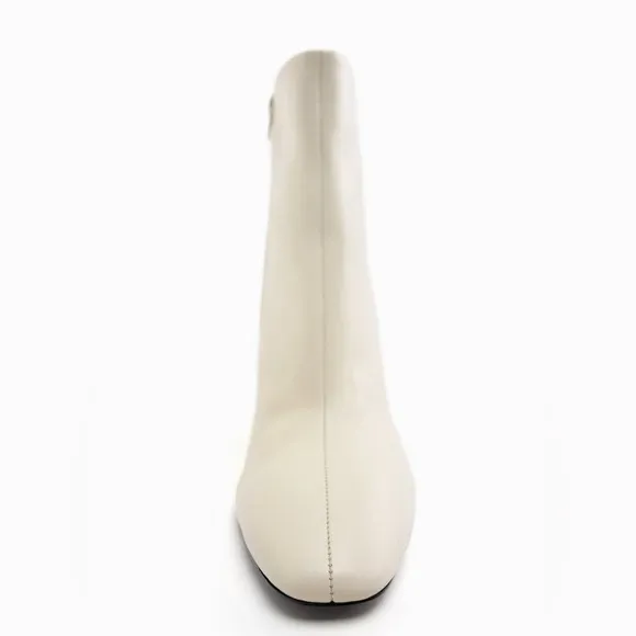 Zara Off White Wide Heeled Leather Ankle Boots