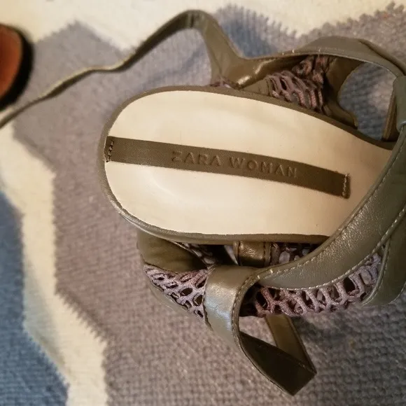 ZARA OLIVE GRAY STRAP MESH HIGH HEEL SANDAL SIZE 6