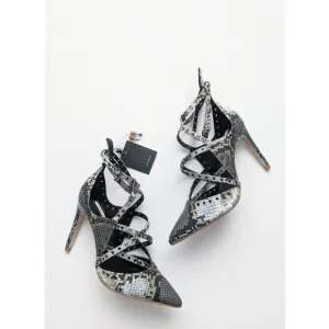 Zara Snake Print Pointed Toe Strappy High Heel Pumps Women's Size 6