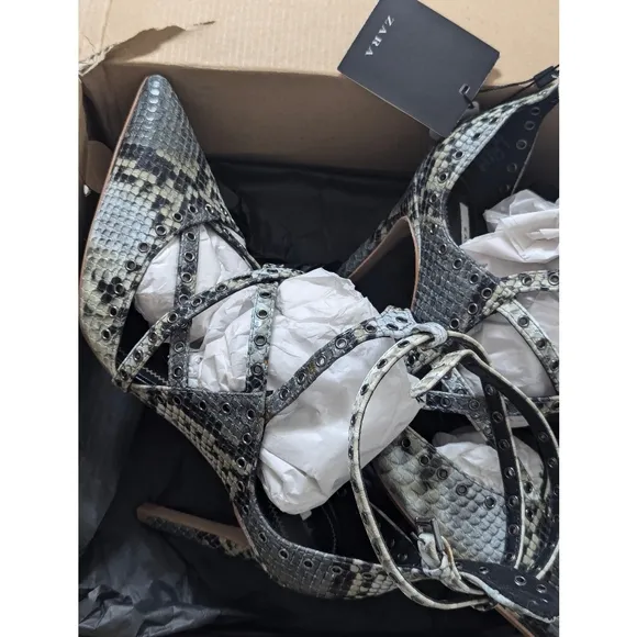 Zara Snake Print Pointed Toe Strappy High Heel Pumps Women's Size 6