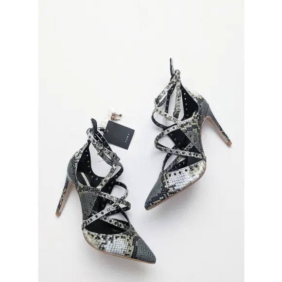 Zara Snake Print Pointed Toe Strappy High Heel Pumps Women's Size 6
