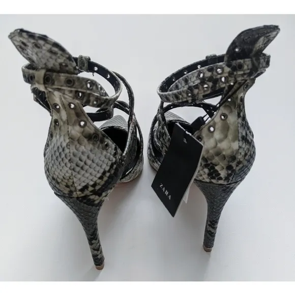 Zara Snake Print Pointed Toe Strappy High Heel Pumps Women's Size 6