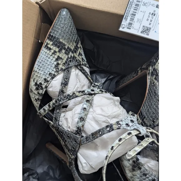 Zara Snake Print Pointed Toe Strappy High Heel Pumps Women's Size 6