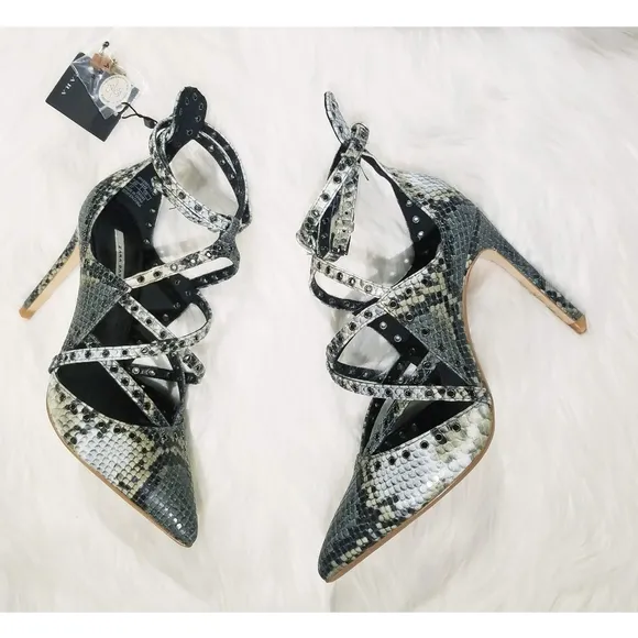 Zara Snake Print Pointed Toe Strappy High Heel Shoes Women's Size 6.5 US