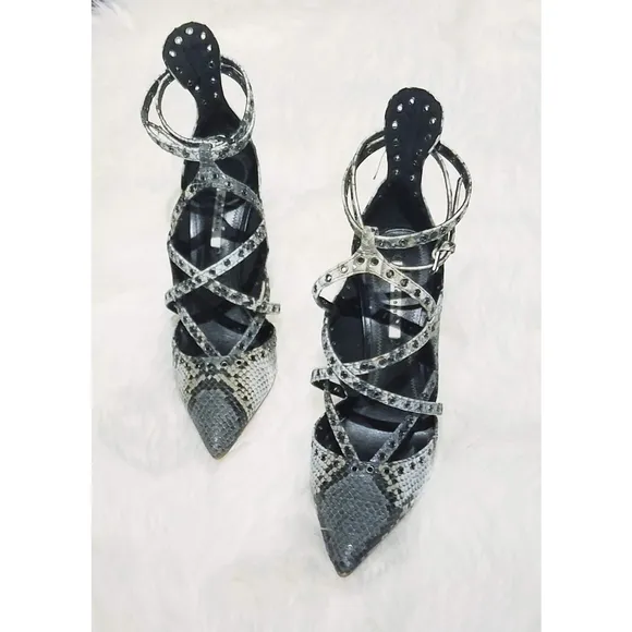 Zara Snake Print Pointed Toe Strappy High Heel Shoes Women's Size 6.5 US